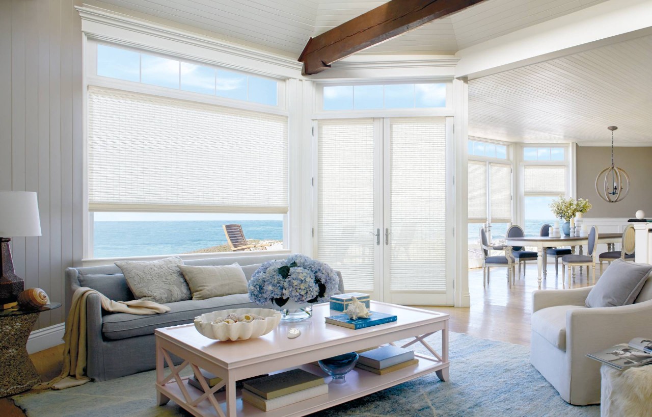 Coastal window treatments in a living room near Norwalk, CT