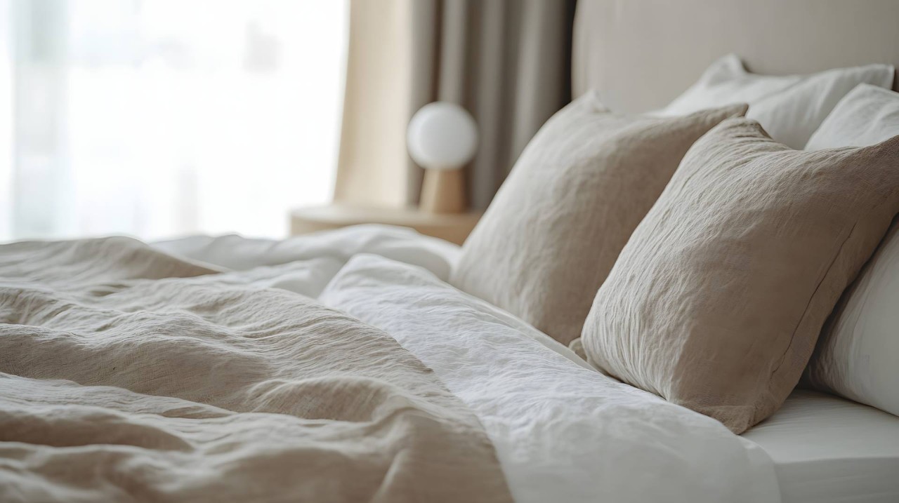 Custom bedding and drapery in a bedroom near Norwalk, CT