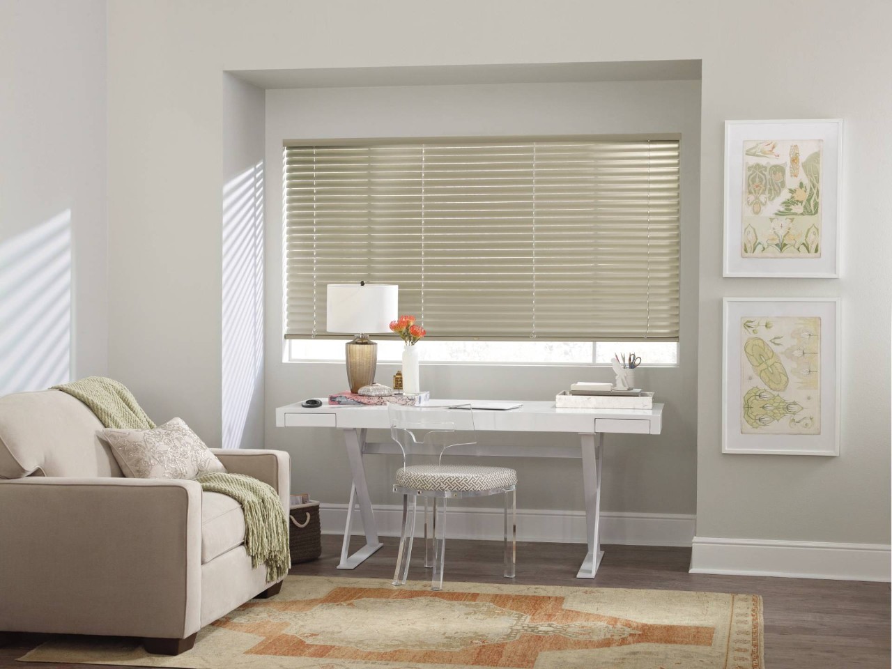 Hunter Douglas metal blinds for picture windows in an office near Norwalk, CT